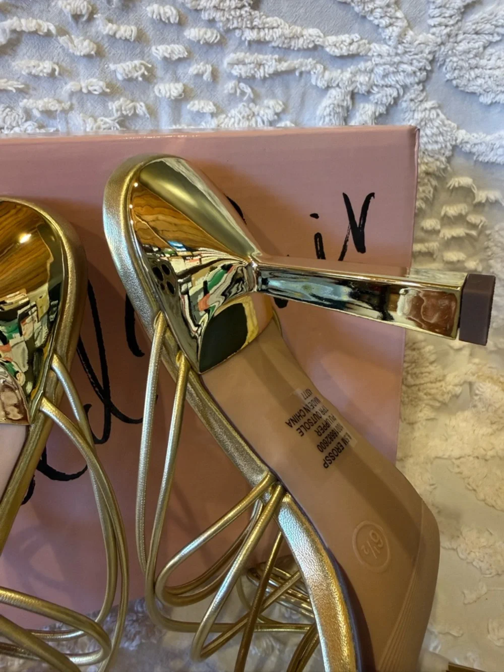 Wild Pair Metallic Gold Strappy Square-Toe Heels #641